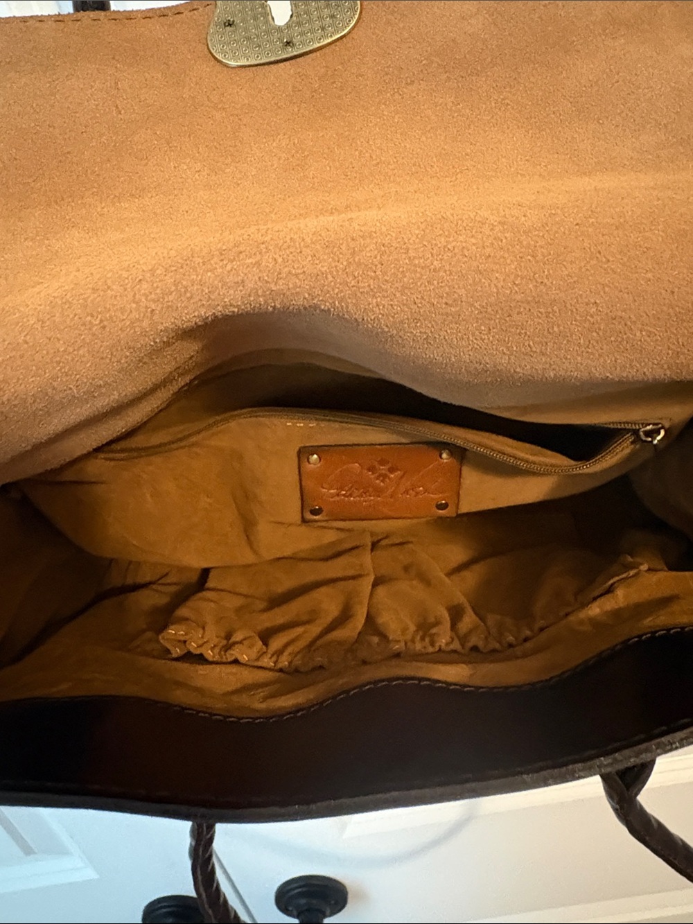 Patricia Nash Dark Brown Leather Shoulder Bag with Leopard Flap - Picture 4 of 6